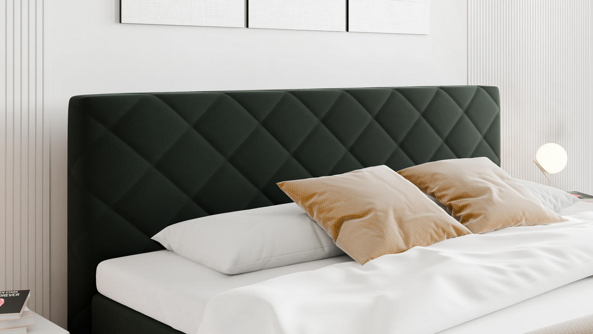BOXBETT Diamaro 180x200 cm mit Bettkasten und Topper - Dunkelgrün - Grün, Holz (180/200cm) - Panda Möbel