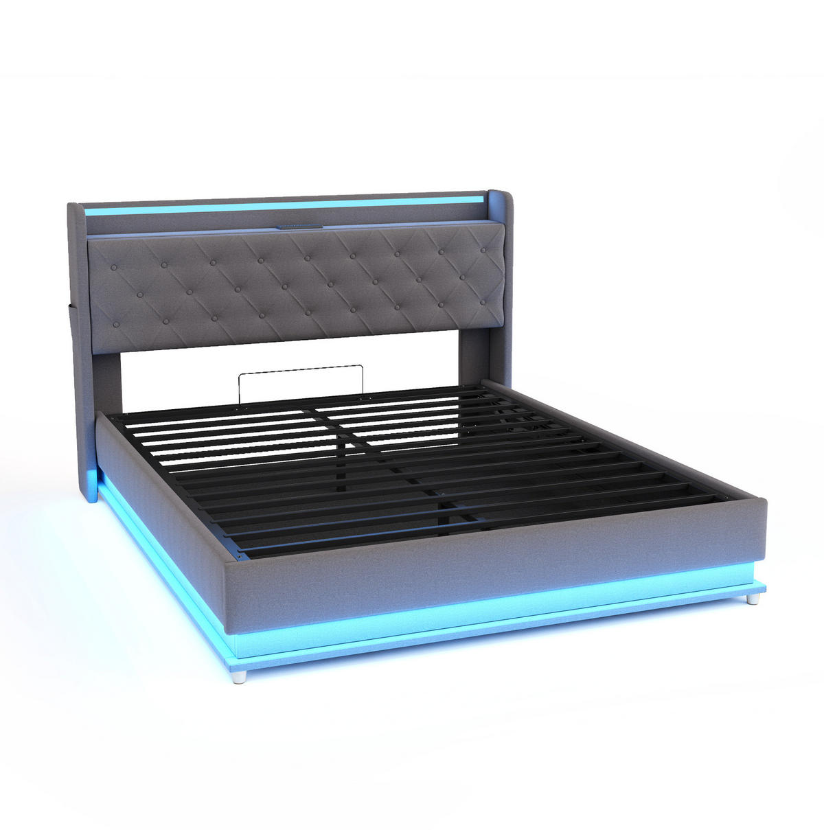 ČALÚNENÁ posteľ 140/200 cm s LED osvetlením, USB portom a hydraulickým úložným priestorom, Sivá - sivá, textil (140/200cm) - Redom