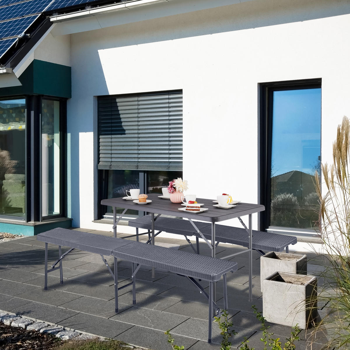 GARTENTISCH - Grau, Kunststoff/Metall (60/118/74cm) - Relaxdays