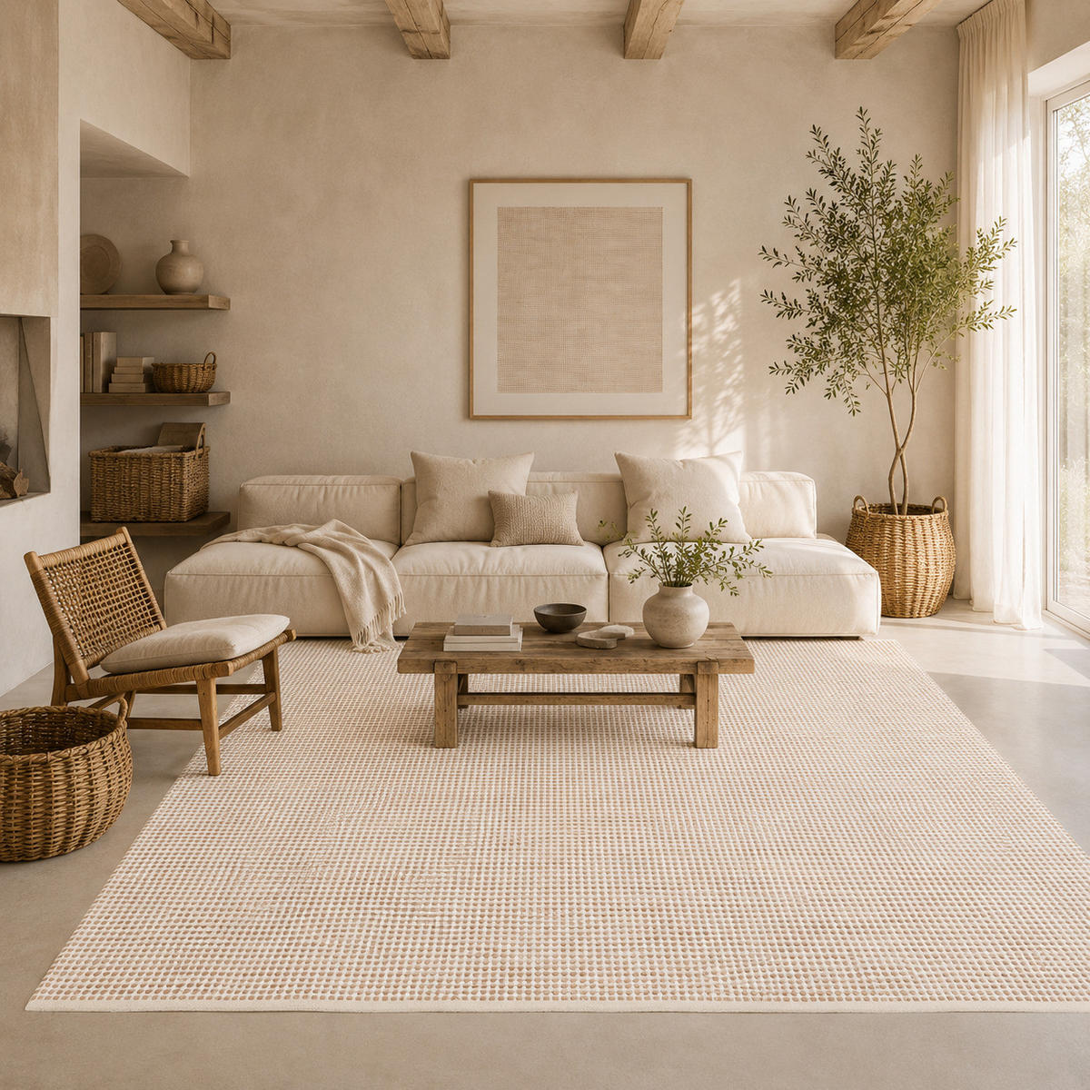FLECKERLTEPPICH BAUMWOLLE NATUR KELIM SANDY MODERN - Beige, Textil (120/180cm) - Pergamon