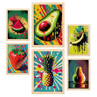 POSTER Set Mit 6 Tropische Früchte Vollfarbige Plakate Von Obst, Gemüse Und Gesunden Lebensmitteln Im Urban Art Stil A3 & A4 Rahmen Aus Hellem Holz - Beige, Papier (29/3cm) - Nacnic