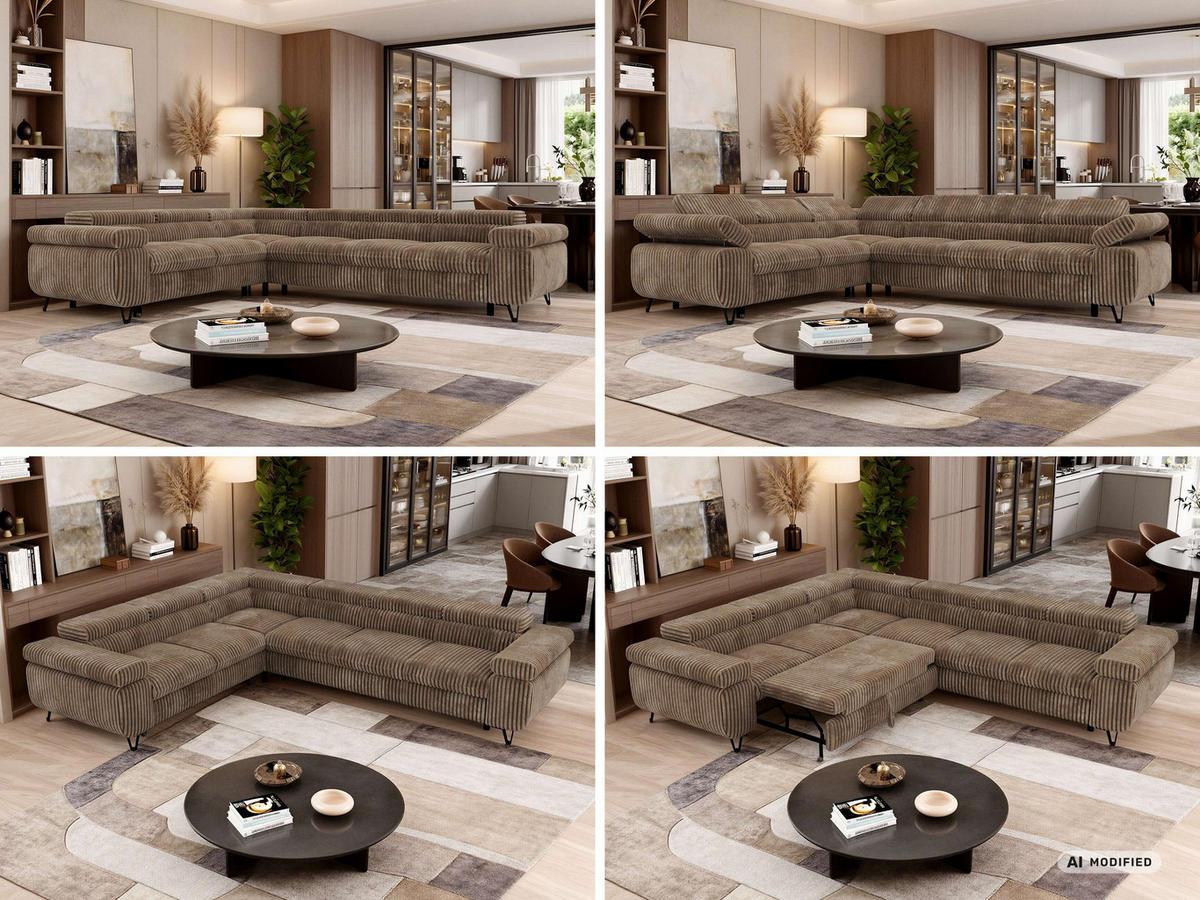 ECKSOFA NORDEN L - Braun Cord - Rechts Seite - Schwarz/Braun, Textil/Metall (329/269cm) - MKS