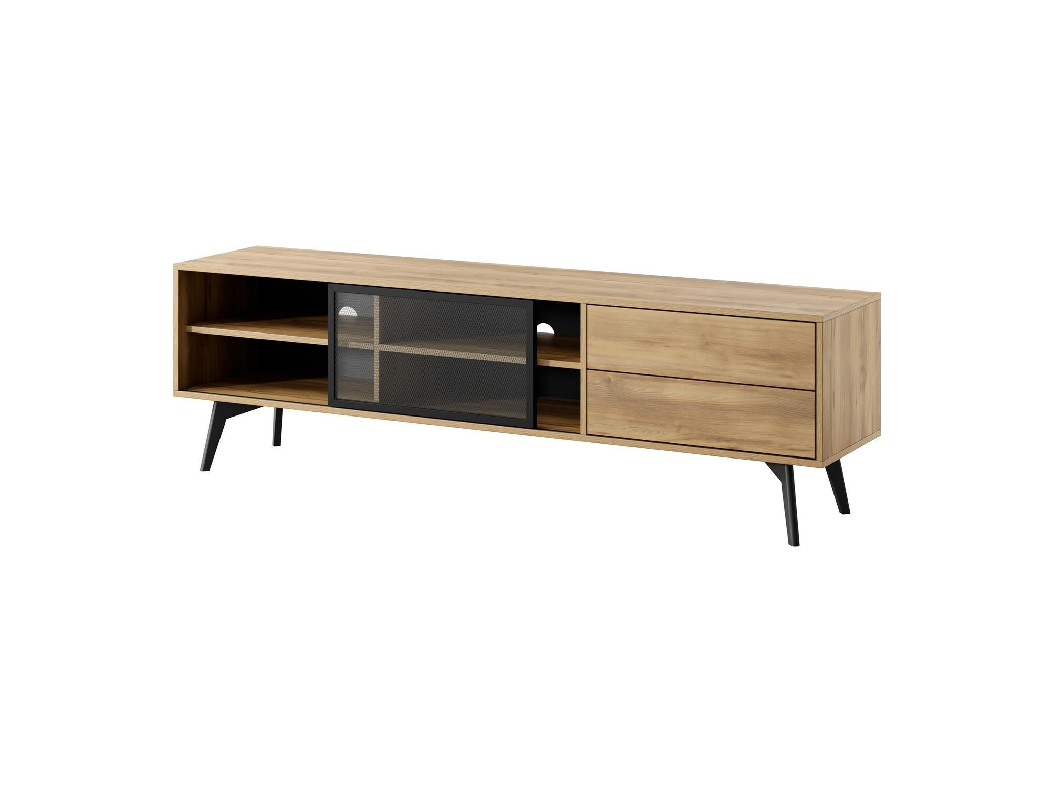 RTV-SCHRANK Swift Golden Eiche, TV-Tisch mit Schubladen - Schwarz/Braun, Holzwerkstoff (180/54/39cm) - Bettso