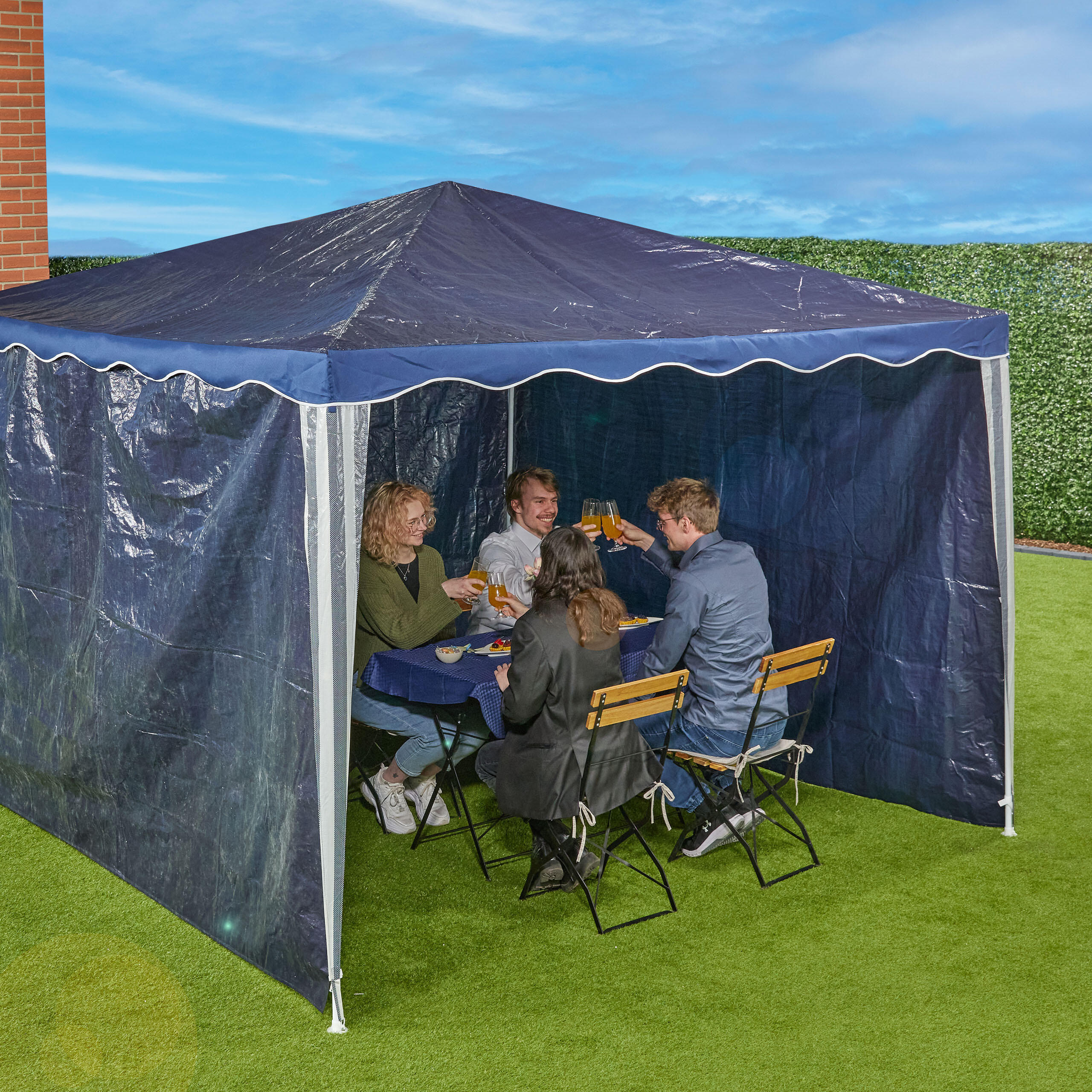 3XPAVILLON-SEITENTEILE - Dunkelblau, Kunststoff (300/200/0.1cm) - Relaxdays