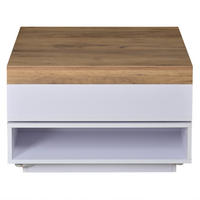 KONFERENČNÍ stolek 65/65/40 cm bílá a dubový dekor z MDF s LED a otočnou deskou - bílá, kompozitní dřevo (65/65/40cm) - OKWISH