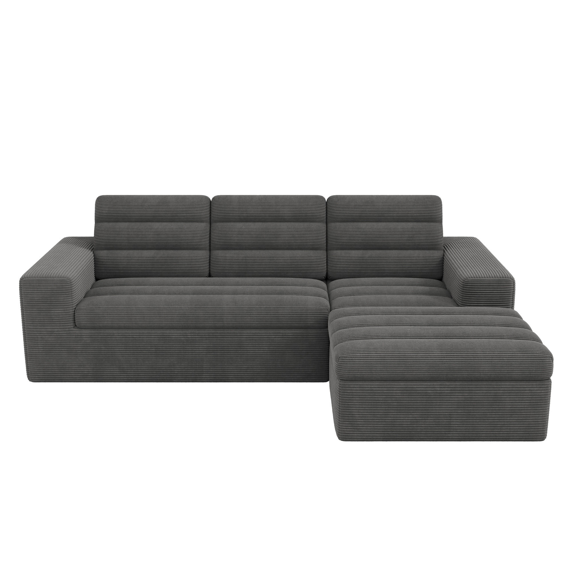 ECKSOFA 253/161/89 cm dunkelgrau aus Cordstoff mit Hocker - Dunkelgrau, Textil (161/253cm) - OKWISH