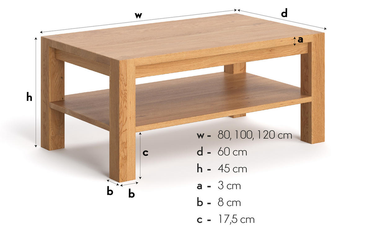 COUCHTISCH Gustav mit Ablage aus massivem Eichenholz 120 cm - Eichefarben/Braun, Holz (120/60/45cm) - Danzz