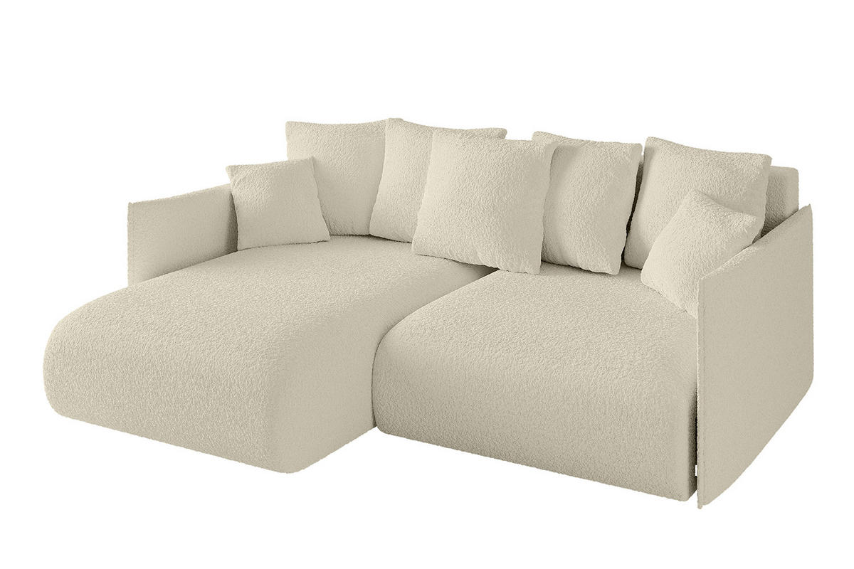 ECKSOFA mit Schlaffunktion und Bettkasten ONESK-L 208x165x40 Beige Bouclé - Beige, Holzwerkstoff/Kunststoff (208/165cm) - ALTDECOR