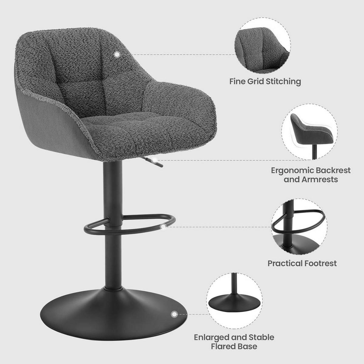 BARHOCKER gepolstert, Chenille, Cord, Dunkelgrau - Dunkelgrau/Schwarz, Kunststoff/Textil (52/87/50cm) - Woltu