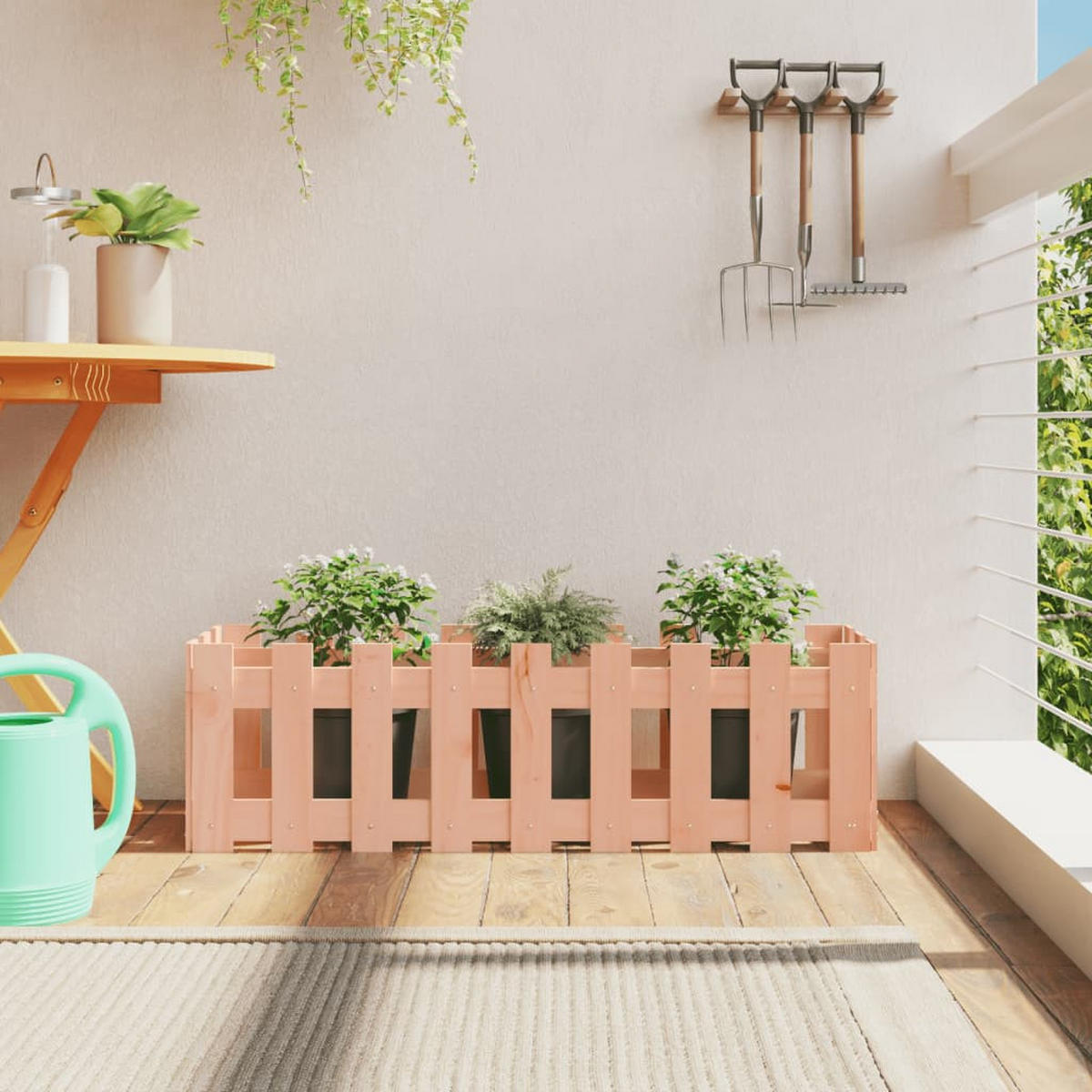 HOCHBEET Lattenzaun-Design 100x30x30 cm Massivholz Douglasie - Rotbraun, Holz (100/30/30cm) - furnicato