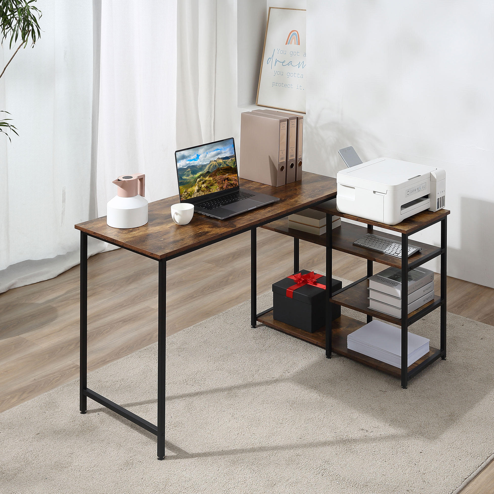 SCHREIBTISCH L-Form, Spanplatte, Braun - Braun, Kunststoff (135/90/79cm) - HOMCOM