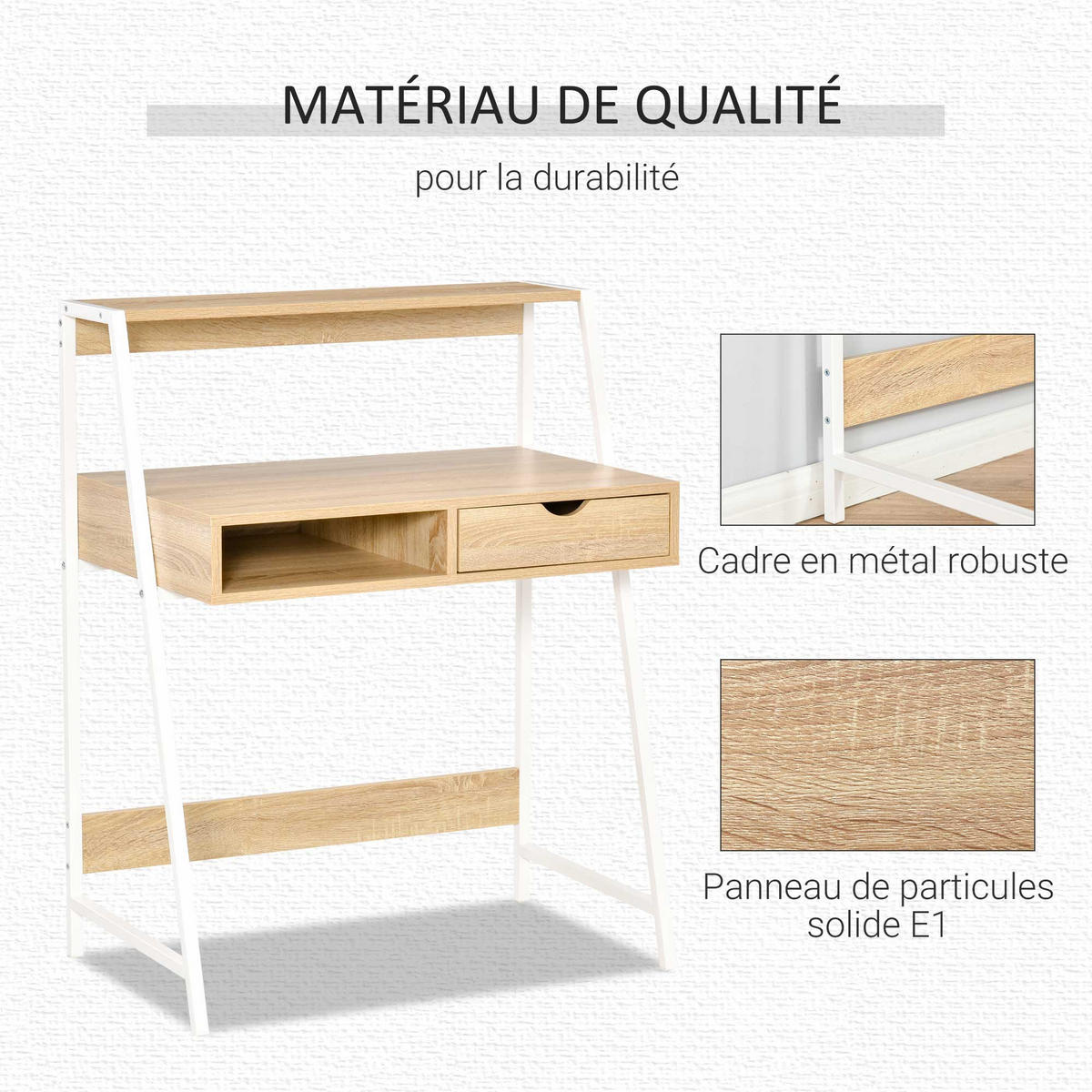 SEKRETÄR SCHREIBTISCH Weiß und Eichefarben mit Schublade und Ablage 80/50/100 cm - Naturfarben, Holzwerkstoff (50/80/100cm) - PANGIVO