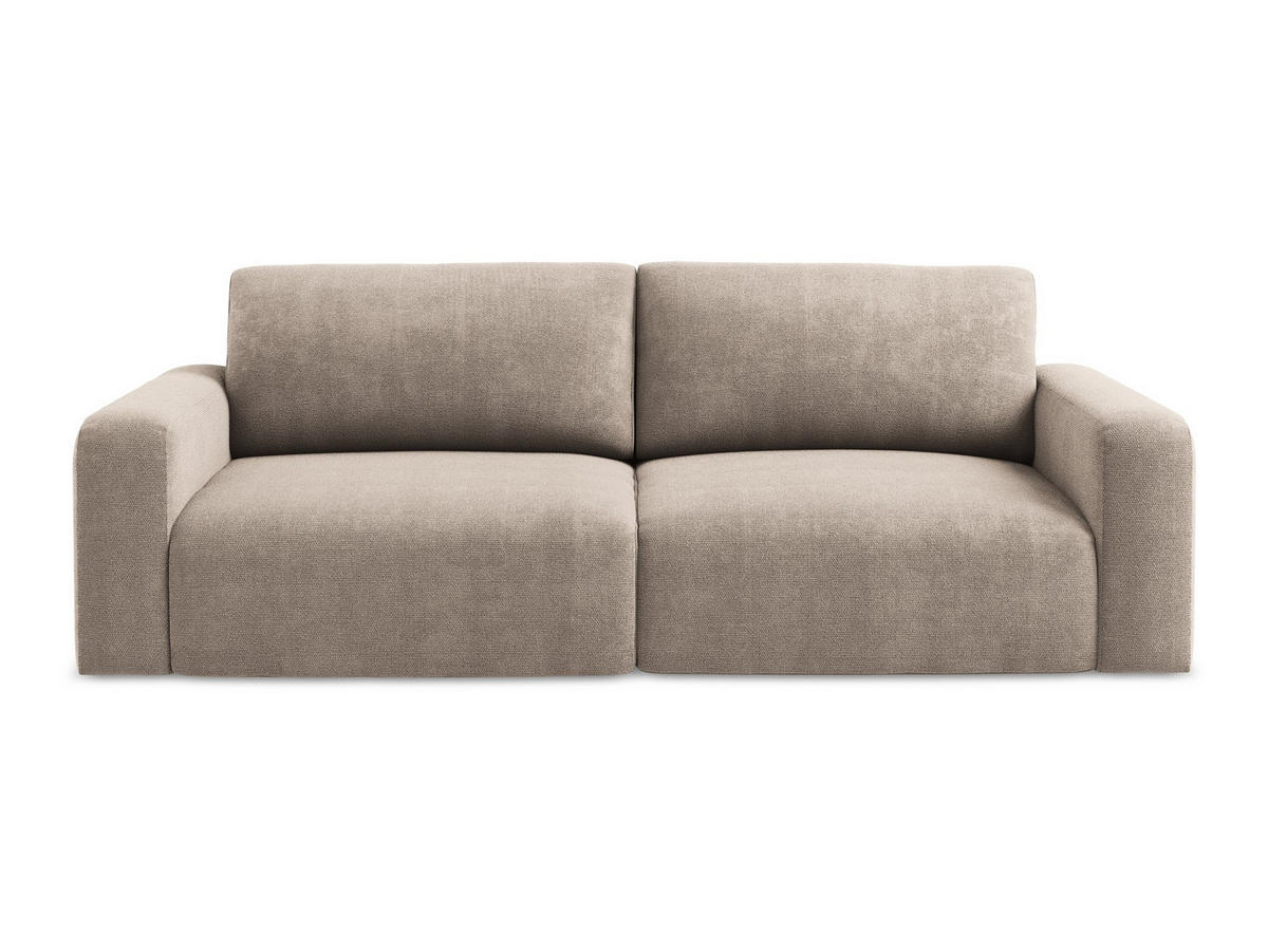 3-SITZER SOFA mit Schlaffunktion Chenille Stoff Beige - Beige/Schwarz, Kunststoff/Textil (244/79/102cm) - Makamii