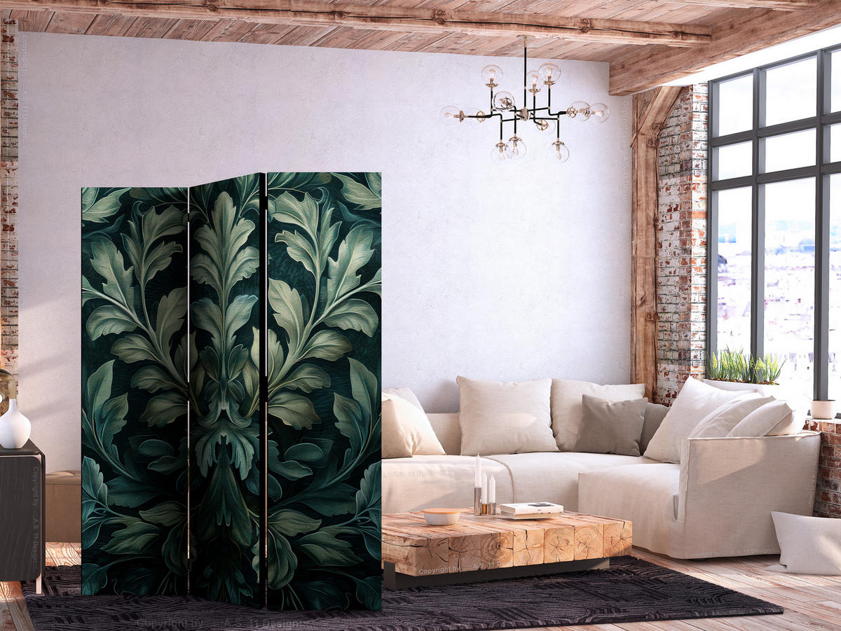 PARAVENT Beidseitig Bedruckter 3-tlg 135x172 cm Gr ne Bl tter - Grün, Holz/Textil (135/172/3cm) - Muralo