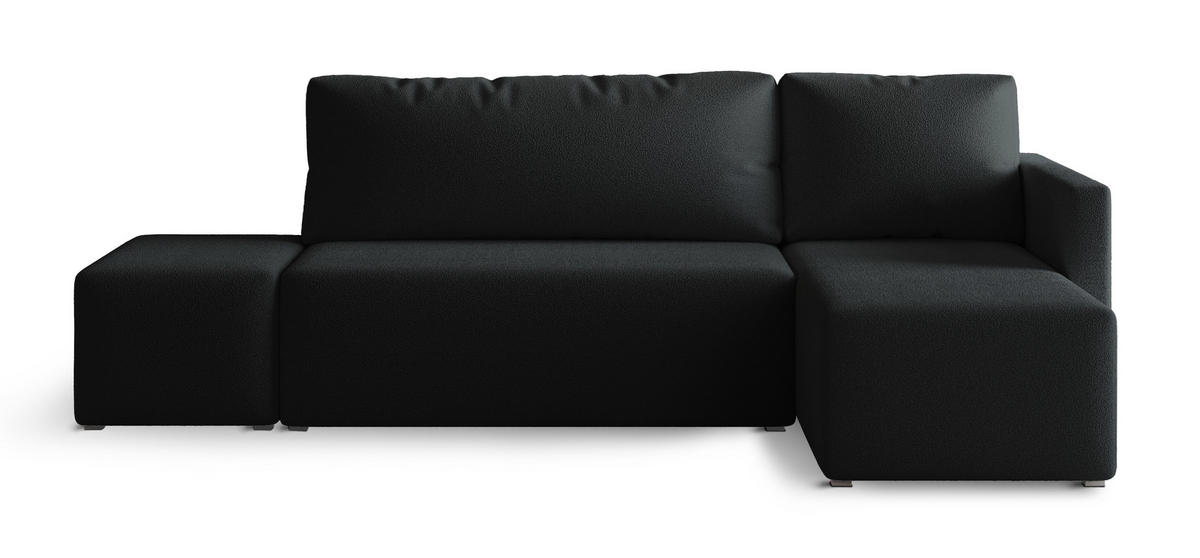 ECKSOFA VELOTTI R-S Schwarz Boucle-Stoff mit Schlaffunktion - Schwarz, Holz (261/143cm) - MASSENO