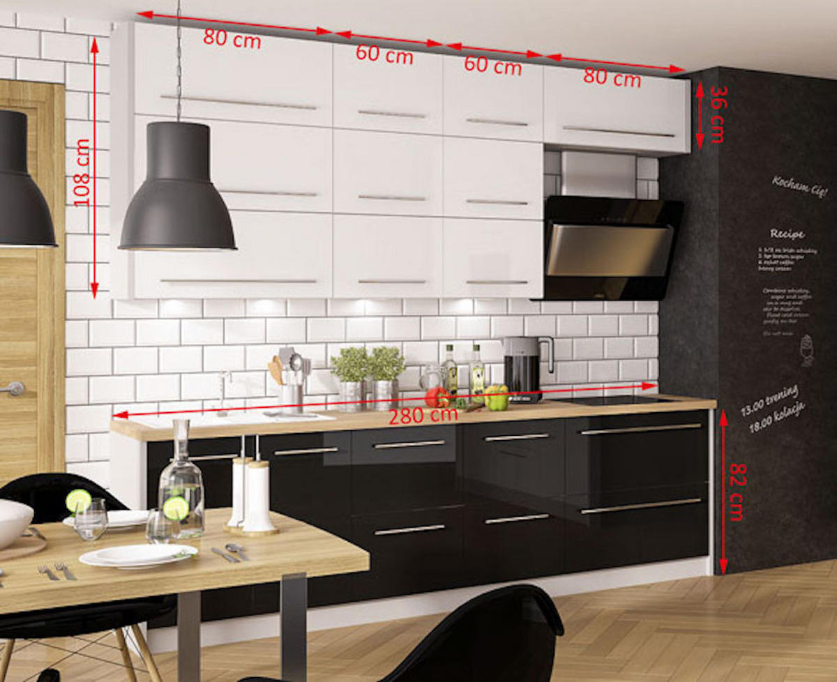 KÜCHENLEERBLOCK Platinium weiß matt / schwarz - weiß Hochglanz 14-teilig - Schwarz/Weiß, Holzwerkstoff (280/168/50cm) - Feldmann-Wohnen