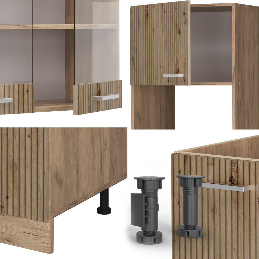 EINBAUKÜCHE R-Line Artisan-Eiche/Goldkraft Eiche 237 x 247 cm ohne AP - Honigeiche/Eiche Artisan, Holzwerkstoff (247/81.6/46cm) - Vicco