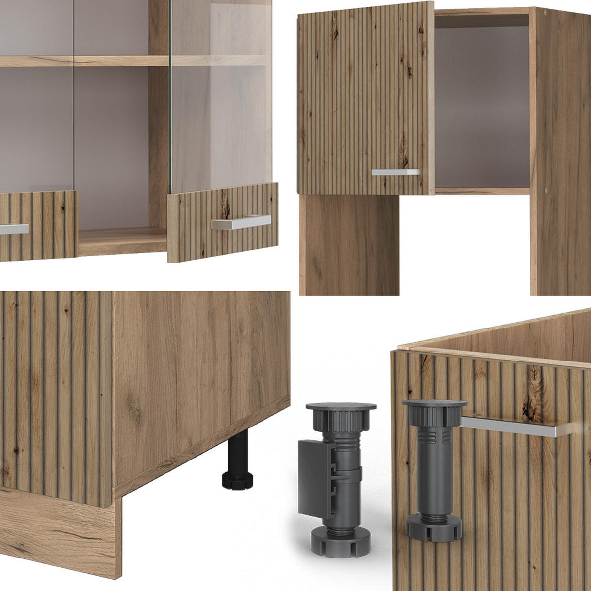 EINBAUKÜCHE R-Line Artisan-Eiche/Goldkraft Eiche 237 x 247 cm ohne AP - Eiche Wotan/Eiche Artisan, Holzwerkstoff (247/81.6/46cm) - Vicco
