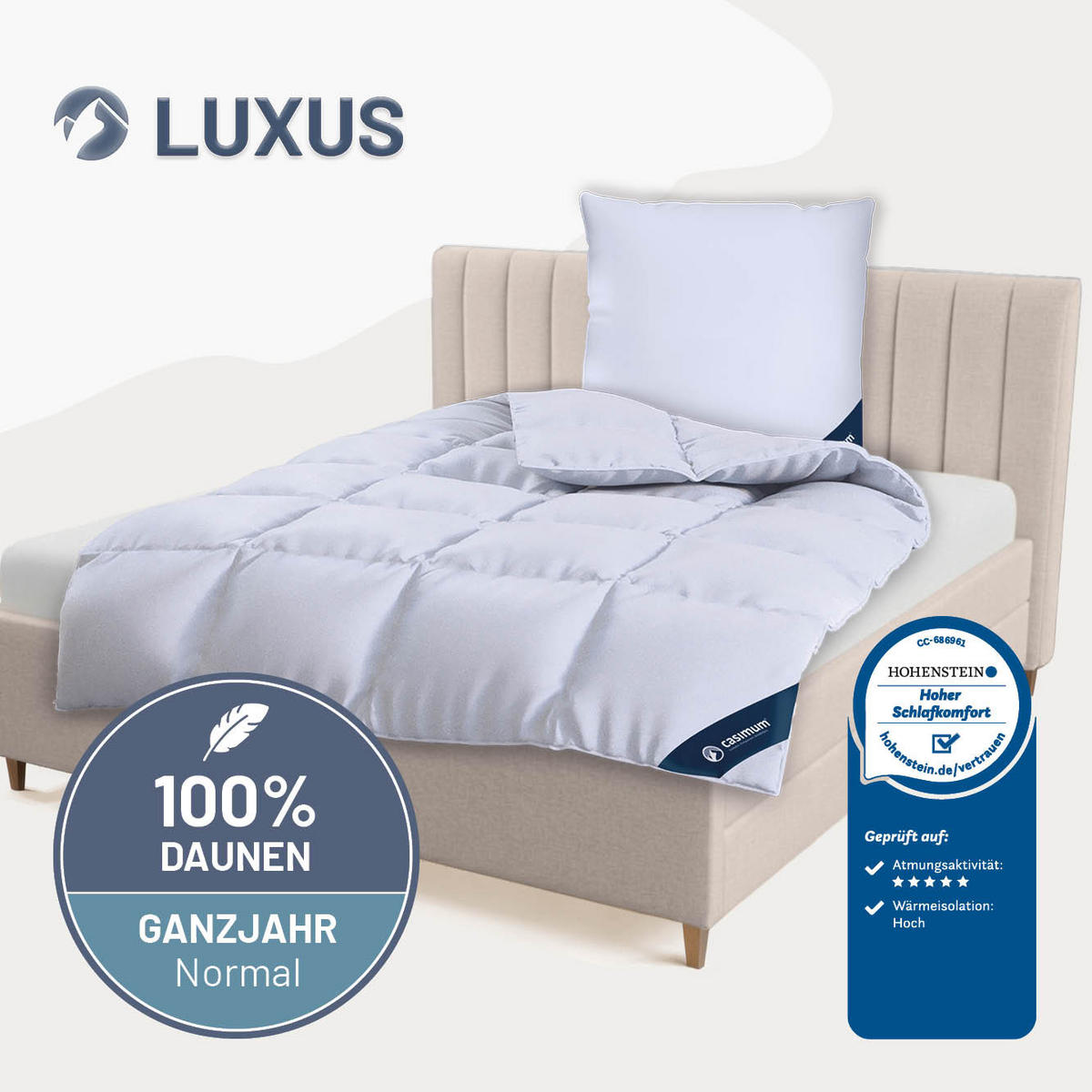 DAUNENDECKE 240x220 Normal, LUXUS Ganzjahresdecke 100% Daune - Weiß, Textil (240/220cm) - casimum