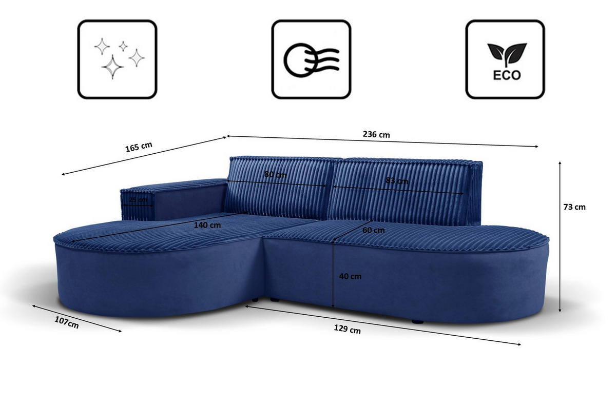 ECKSOFA L-förmiges Modena Soft Dunkelblau Links - Dunkelblau, Holz (165/236cm) - Kaiser Möbel
