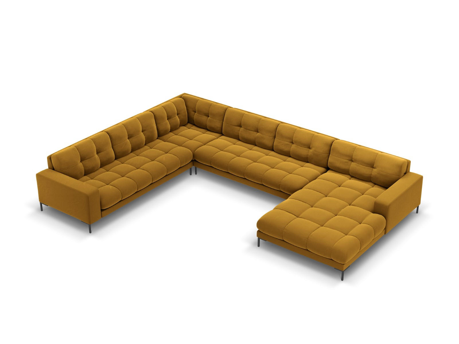 PANORAMASOFA links Mamaia aus Samt gelb 7 Sitzplätze - Gelb, Textil (256/75/327cm) - Micadoni