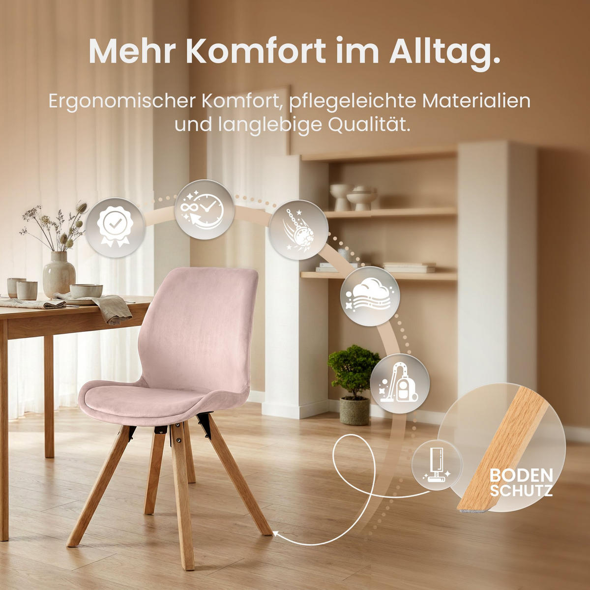 STUHL 2er Set Samt Pink - Pink/Eukalyptusholzfarben, Holz/Textil (49/87/58cm) - CLP