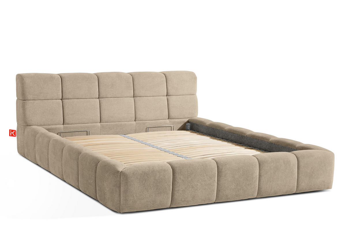 POLSTERBETT AERI 140/160/180/200 mit Rahmen und Bettkasten, beige - Beige, Holz/Holzwerkstoff (180/200cm) - KONSIMO®