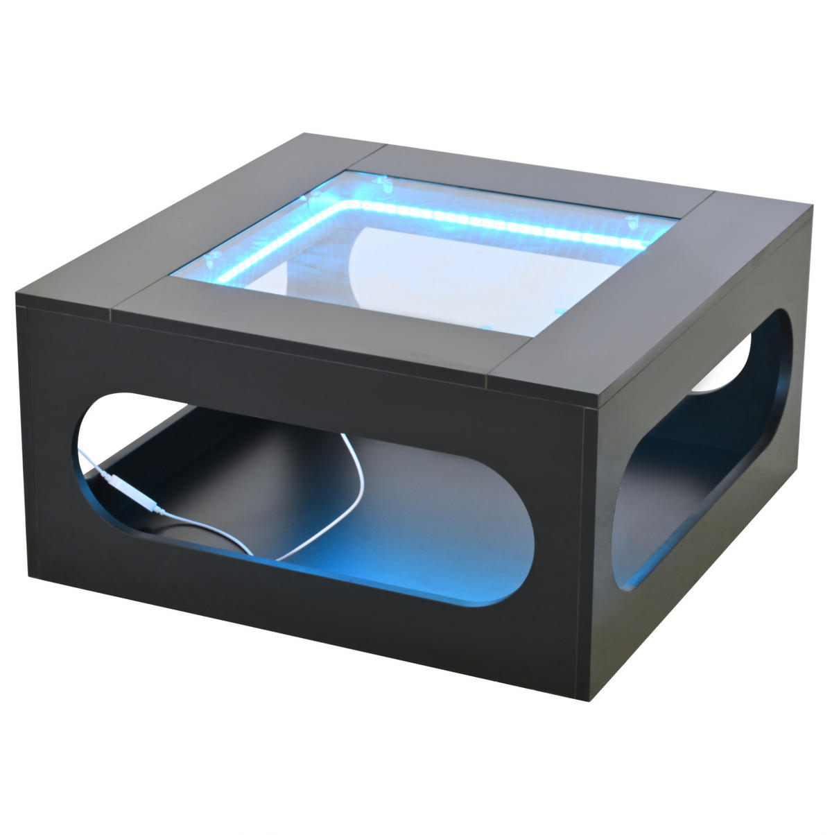 COUCHTISCH 70/70/35 cm mit LED-Beleuchtung, Glasplatte und Stauraum, MDF, Schwarz - Schwarz, Holzwerkstoff (70/70/35cm) - Redom
