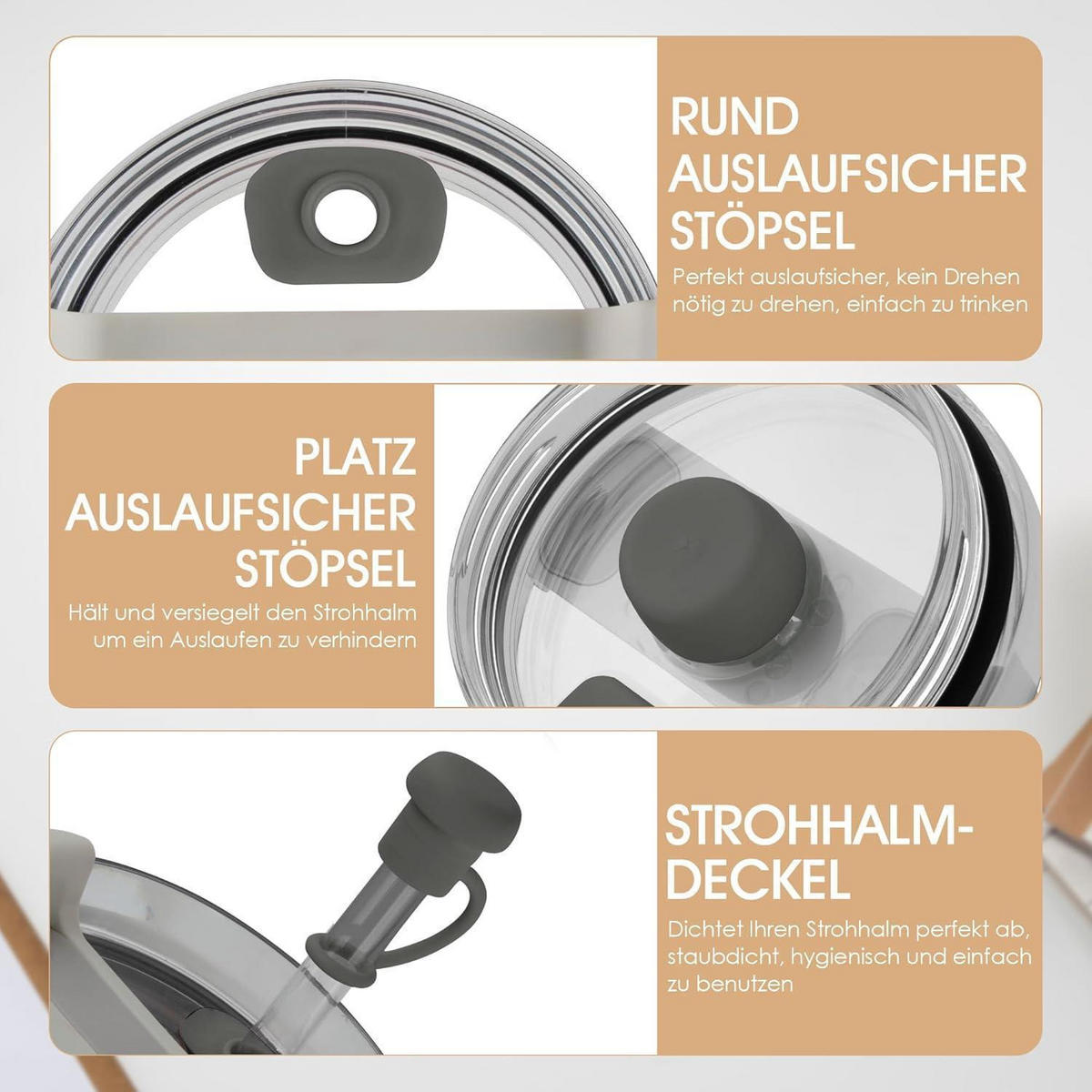 STROHHALM Zubehör 6-teiliges Set Grau - Grau, Kunststoff (6.5/1.5/6.5cm)