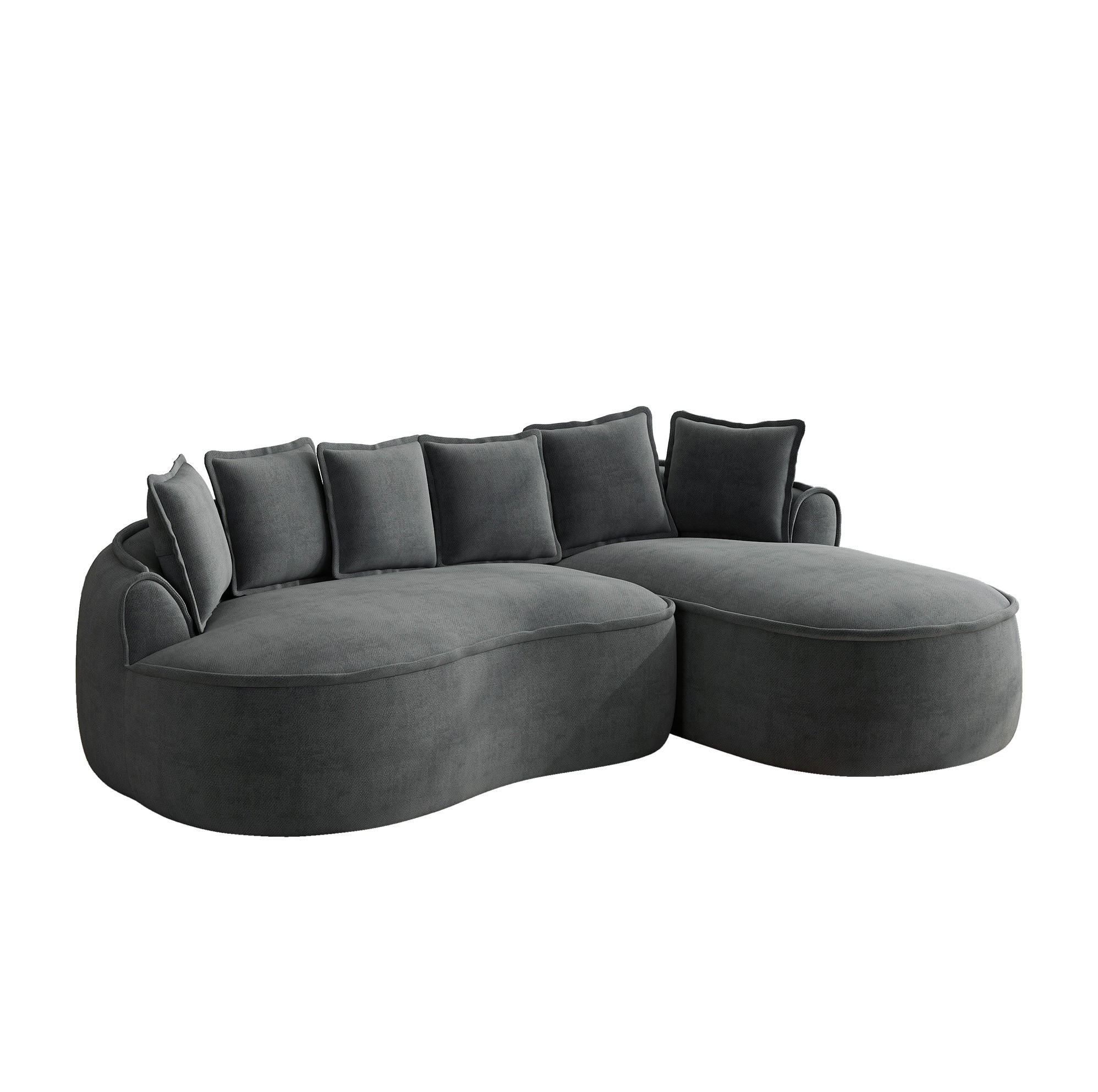 ECKSOFA 252/164/67 cm modular 122 cm grau aus Chenille mit Chaiselongue und Kissen - Grau, Textil (164/252cm) - OKWISH