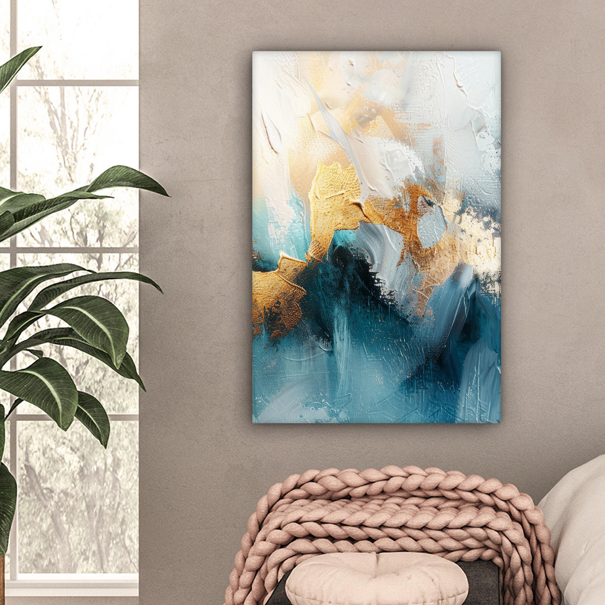 LEINWANDBILD Abstrakt - Kunst - Gold - Blau 40x60 cm - Petrol, Textil (40/60cm) - MuchoWow