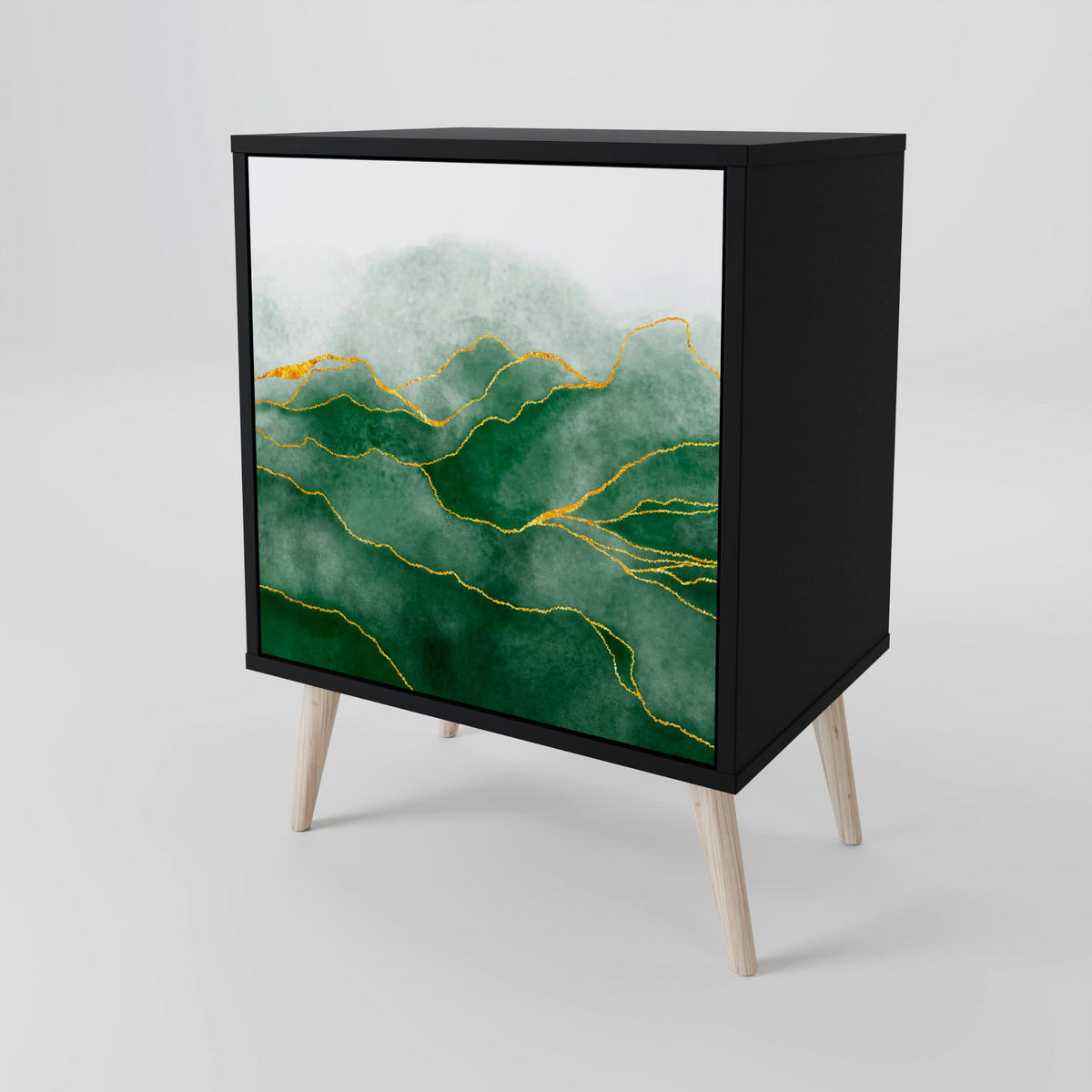SIDEBOARD EXPENSIVE NATURE, Schwarz, 57,5x42x67,5 cm, Schwarze Metall-Rahmenfüße - Multicolor/Schwarz, Holzwerkstoff/Metall (57.5/67.5/42cm) - SpaceRebels