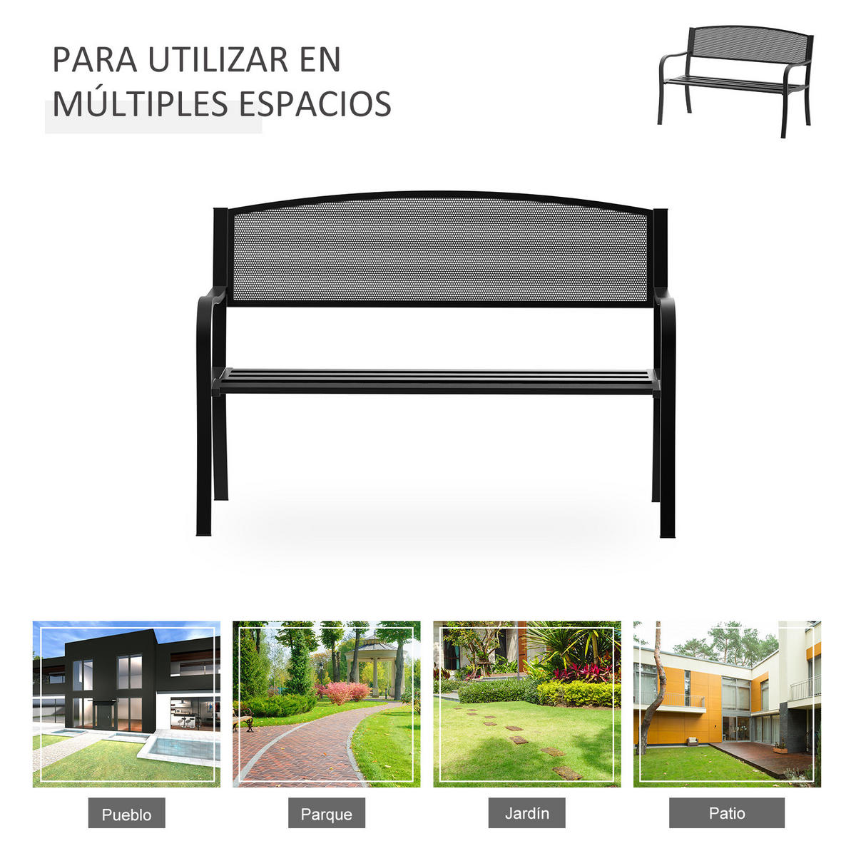 GARTENBANK,2-SITZER Stahlgewebe Rückenlehne,schwarz - Schwarz, Metall (127/87/60cm) - Vallsero
