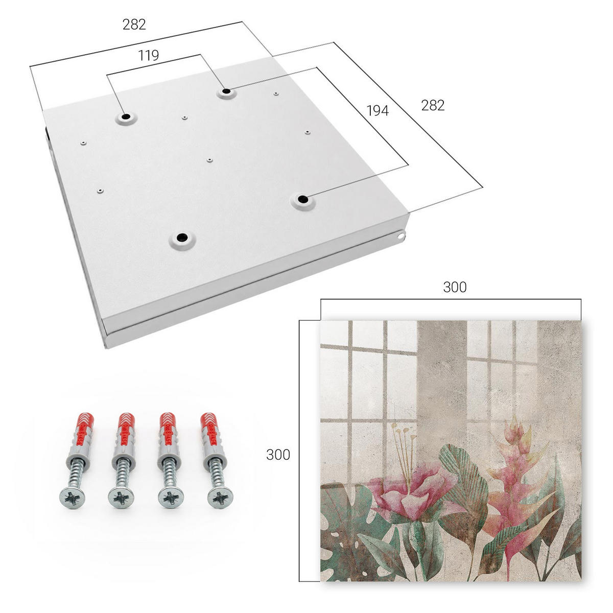 SCHLÜSSELBOX Weiß 30x30 cm – Türöffnung nach rechts - Botanische Eleganz - Beige, Metall (30/30/5cm) - TULUP