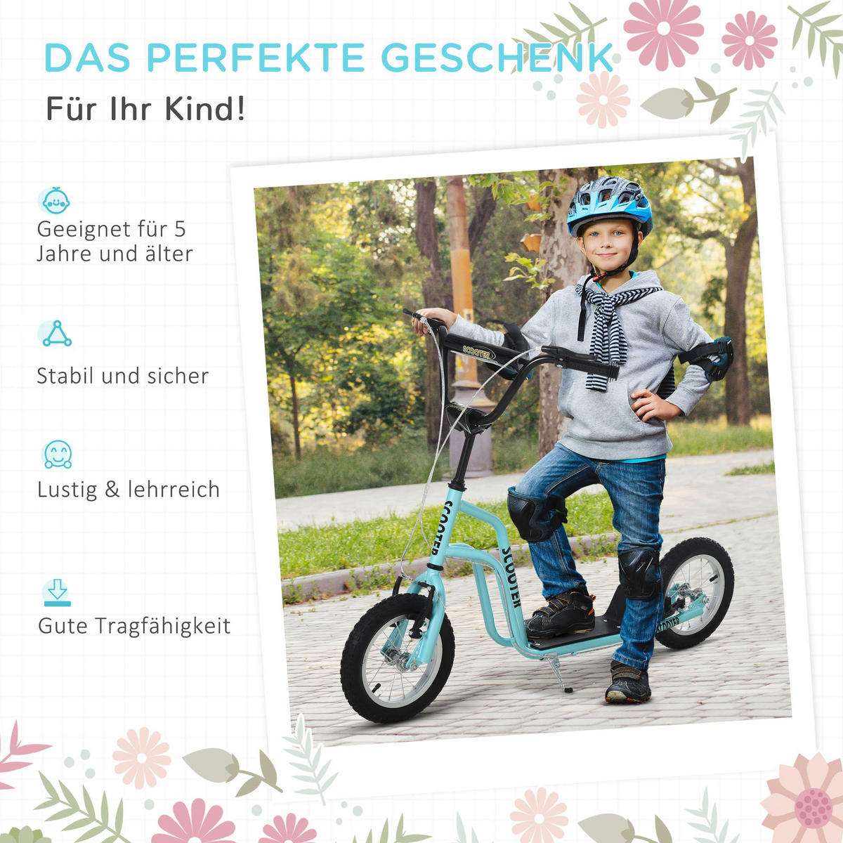 KINDERROLLER, Schwarz/Blau, Stahl+ Aluminium - Blau, Metall (120/58/80cm) - HOMCOM
