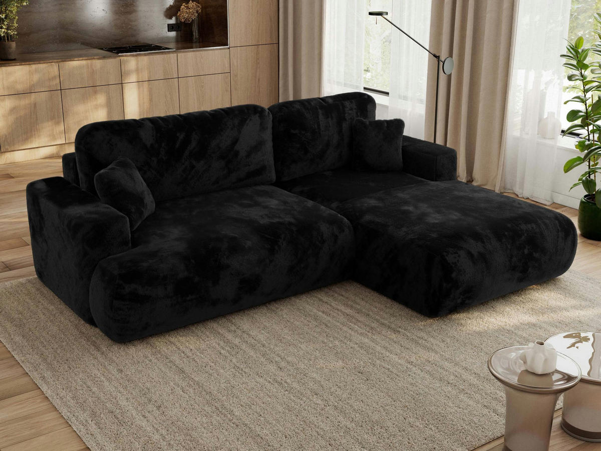 ECKSOFA OVO L Schwarz Plüsch - Rechts Seite - Schwarz, Kunststoff/Textil (195/271cm) - MKS