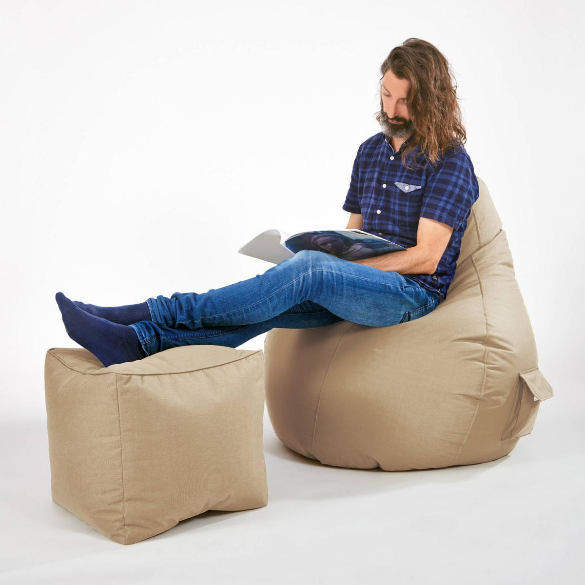 SITZSACK-HOCKER Pouf "Cube" 40x40x40cm - Beige, Textil (40/40/40cm) - Green Bean
