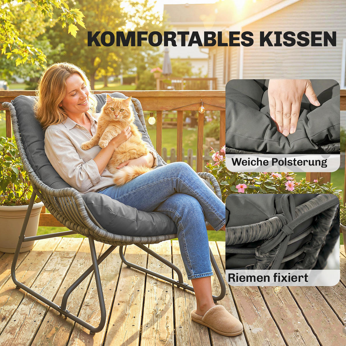 RATTANSESSEL Stahl PE-Rattan Dunkelgrau - Dunkelgrau, Textil/Metall (75/90/101cm) - Outsunny