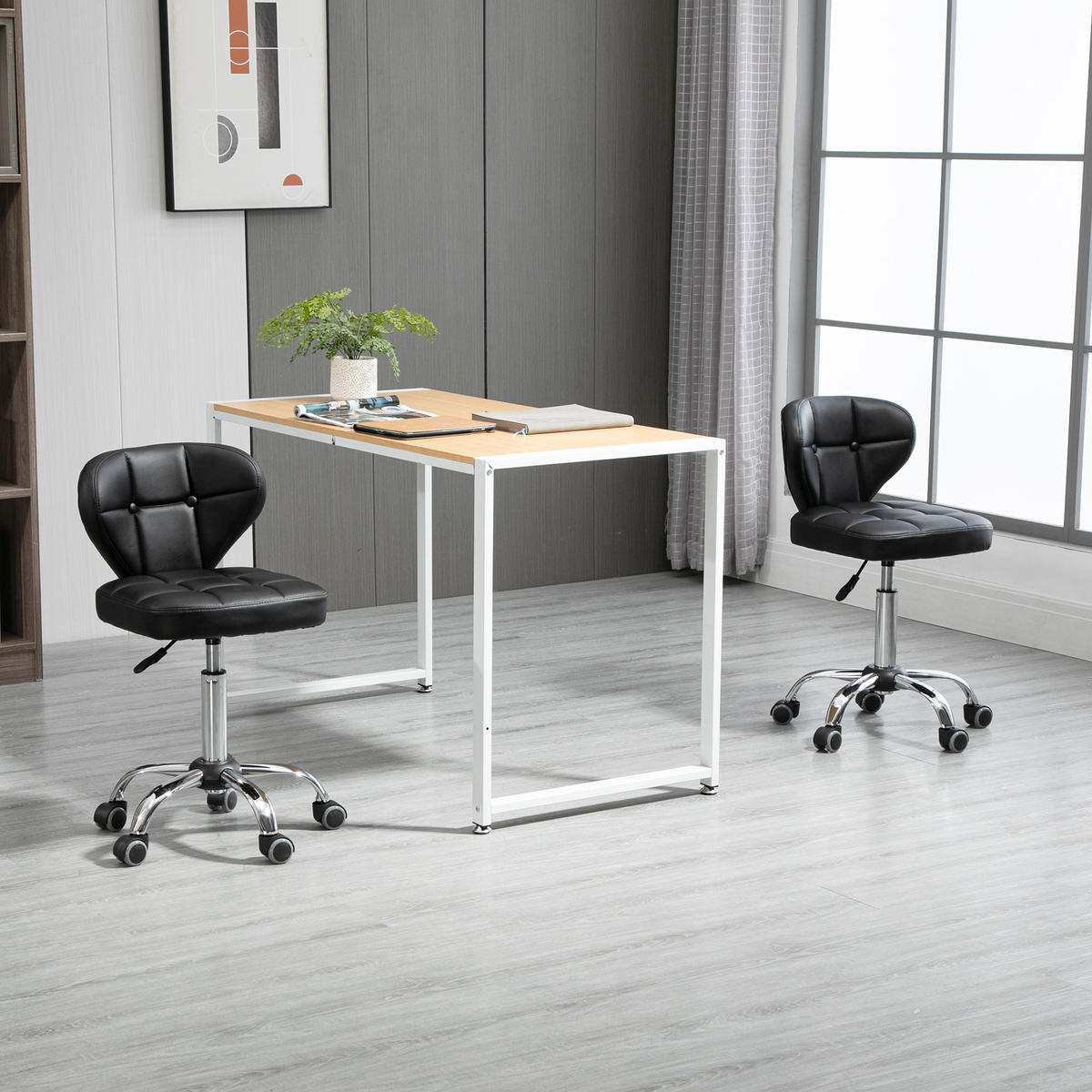 2ER-SET Arbeitshocker, Dunkelgrau - Schwarz, Leder (47/87/45cm) - HOMCOM