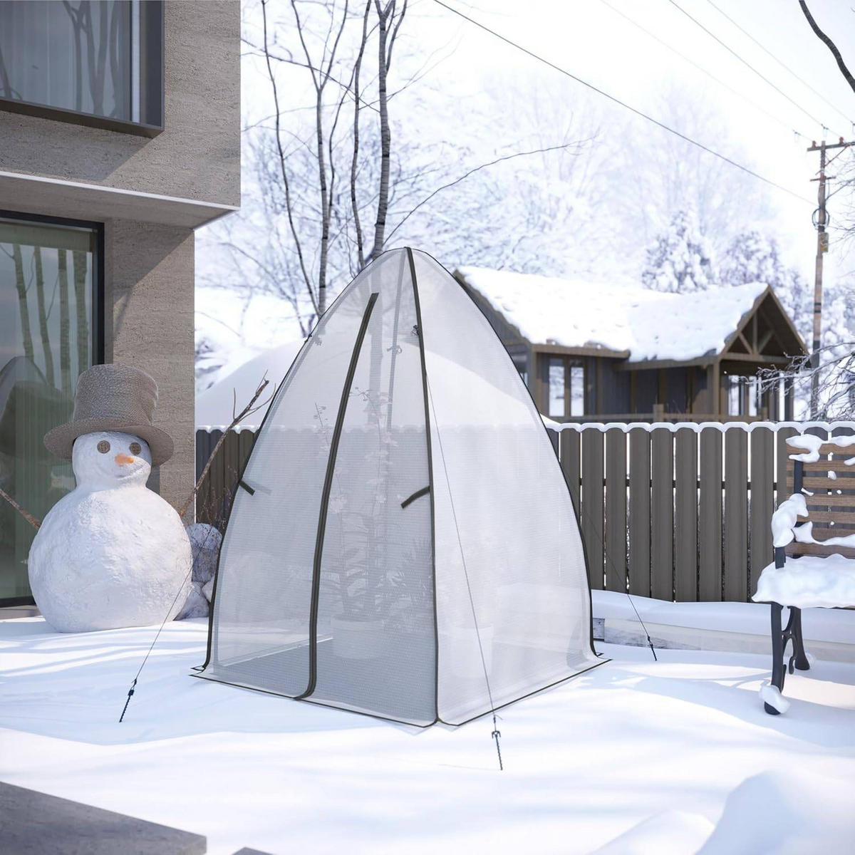 FOLIENGEWÄCHSHAUS, dunkelgrünes Frostschutzgewebe, 120x180 cm - Weiß/Grün, Textil/Metall (120/180/120cm) - Woltu