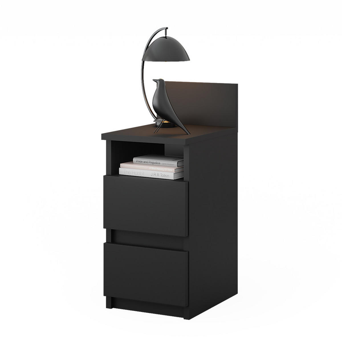 NACHTTISCH Monty Schwarz 25 x 59.1 cm mit 2 Schubladen - Schwarz, Holzwerkstoff (25/59.1/32.3cm) - Vicco