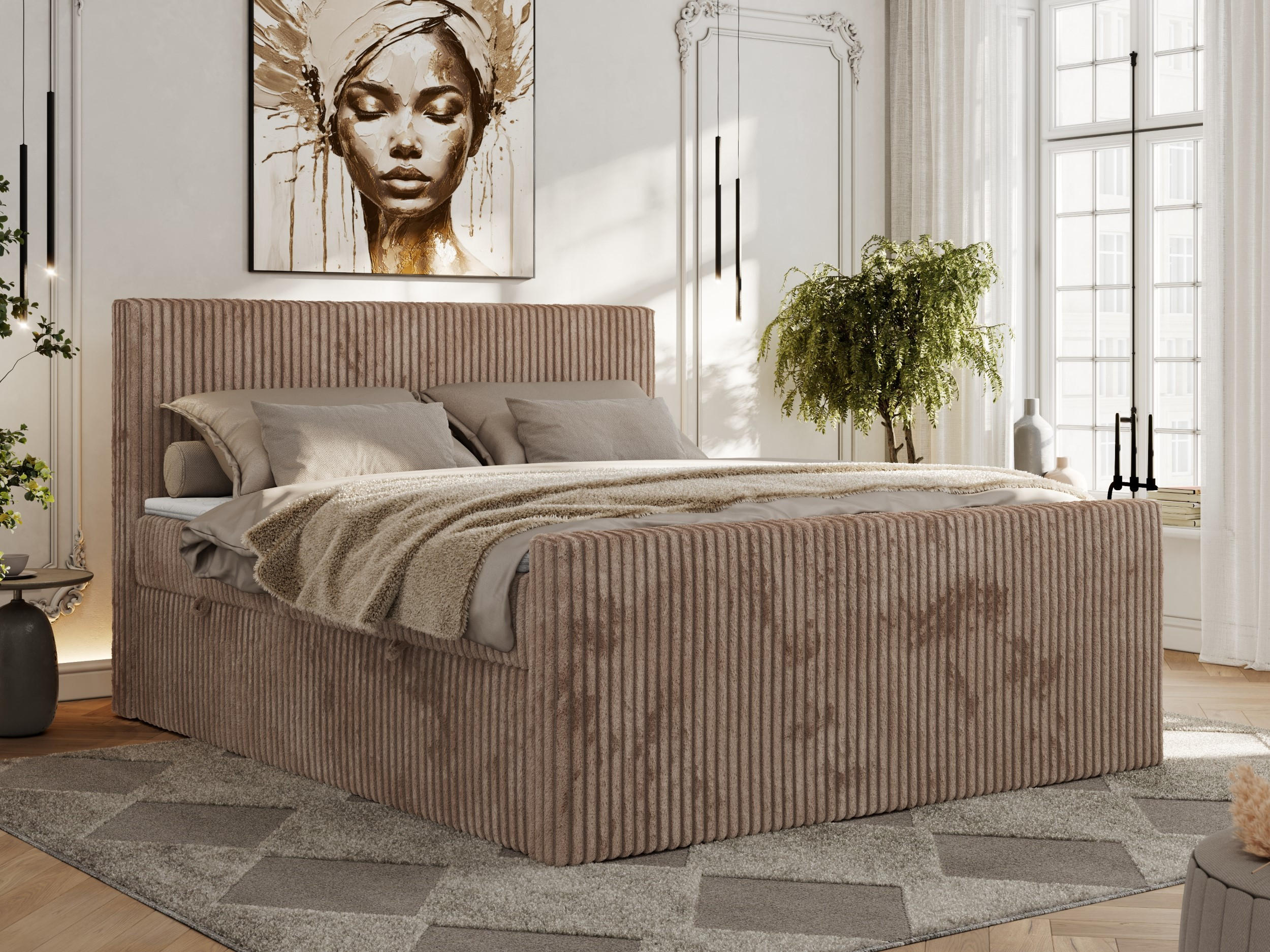 BOXBETT TILIANO DUO 140/200 - Braun Cord - H3 - Braun, Textil (140/200cm) - MKS