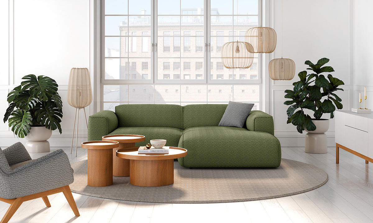 ECKSOFA mit XL-Longchair - Schwarz/Grün, Kunststoff/Textil (260/171cm) - home24