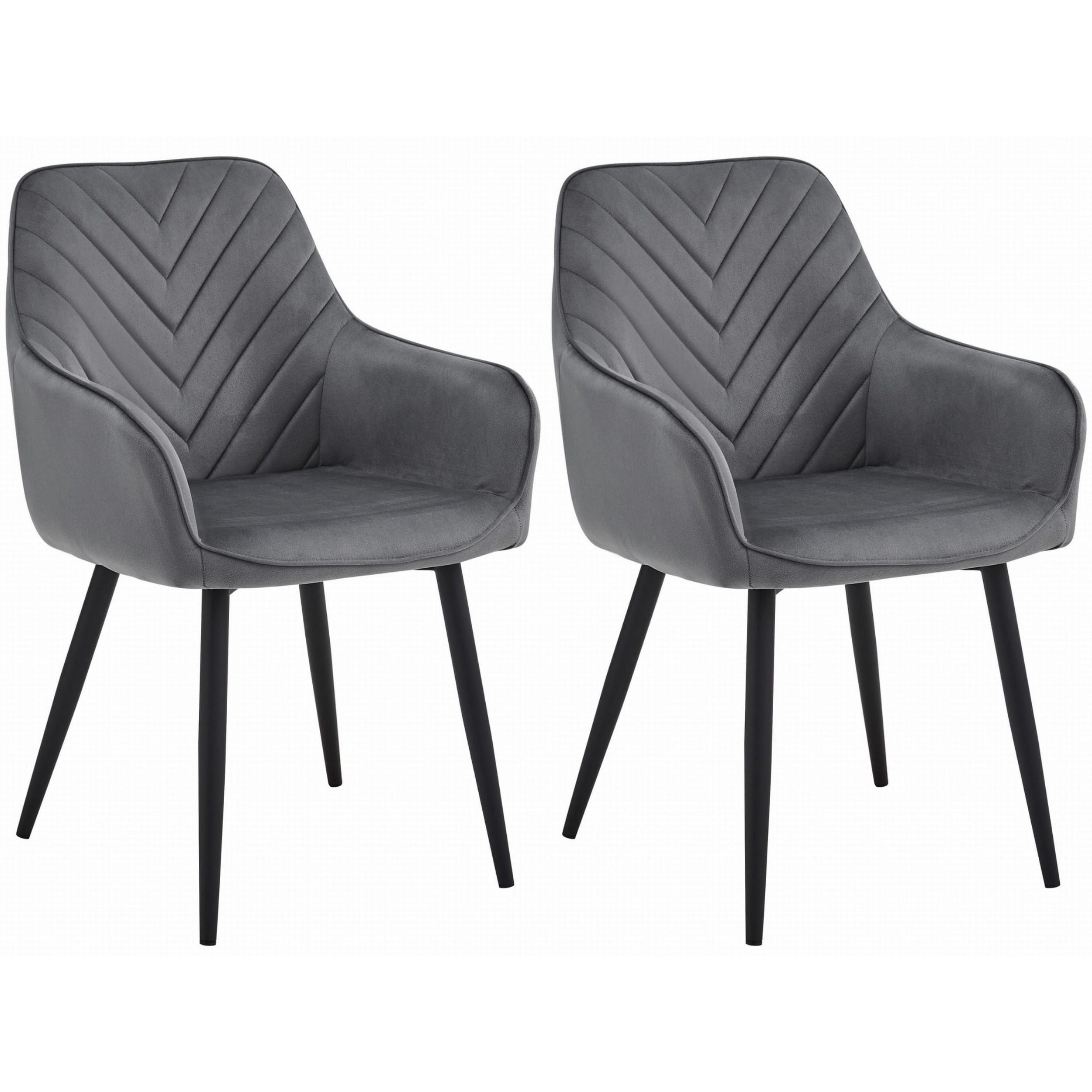 STUHL NEMI 2-er Set, Grau, Schwarz, mit Samtstoff gepolstert - Anthrazit, Textil/Metall (54/84/61cm) - Komodee