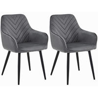 STUHL NEMI 2-er Set, Grau, Schwarz, mit Samtstoff gepolstert - Anthrazit, Textil/Metall (54/84/61cm) - Komodee