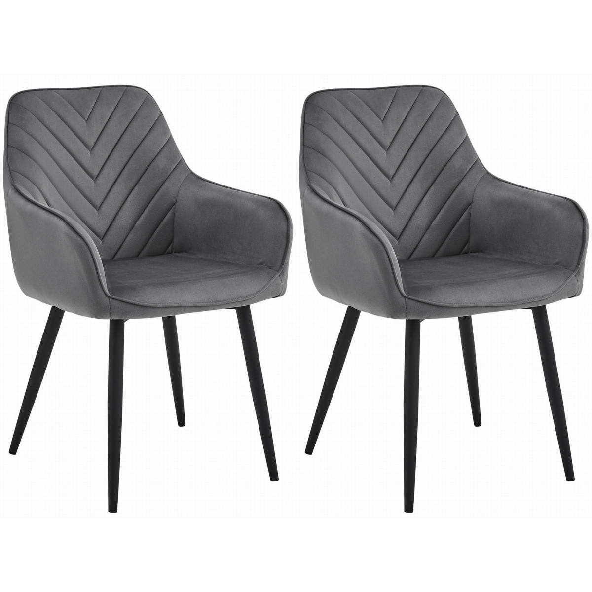 STUHL NEMI 2-er Set, Grau, Schwarz, mit Samtstoff gepolstert - Anthrazit, Textil/Metall (54/84/61cm) - Komodee