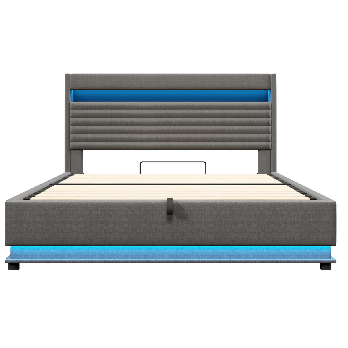 POLSTERBETT mit Stauraum 180x200 cm Leinen Grau mit LED und USB - Grau, Metall (180/200cm) - Meubliv