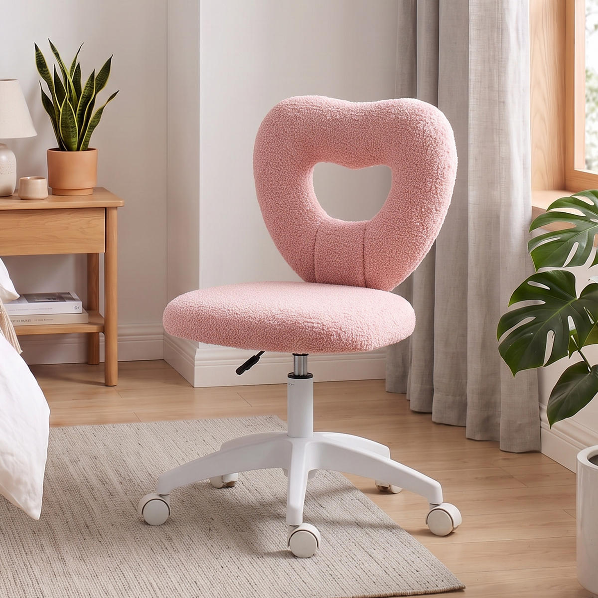 SCHREIBTISCHSTUHL, Bürostuhl, Herzförmige Rückenlehne, gepolstert, Rosa - Rosa, Textil (45/88/56cm)