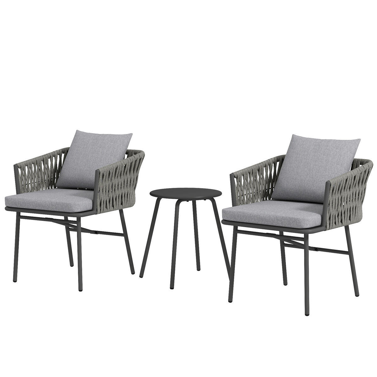 BISTRO-SET DE-06735 3-teilig, 2 Stühle & Tisch, mit 4 Kissen Grau - Grau, Kunststoff/Metall - ComfortXL