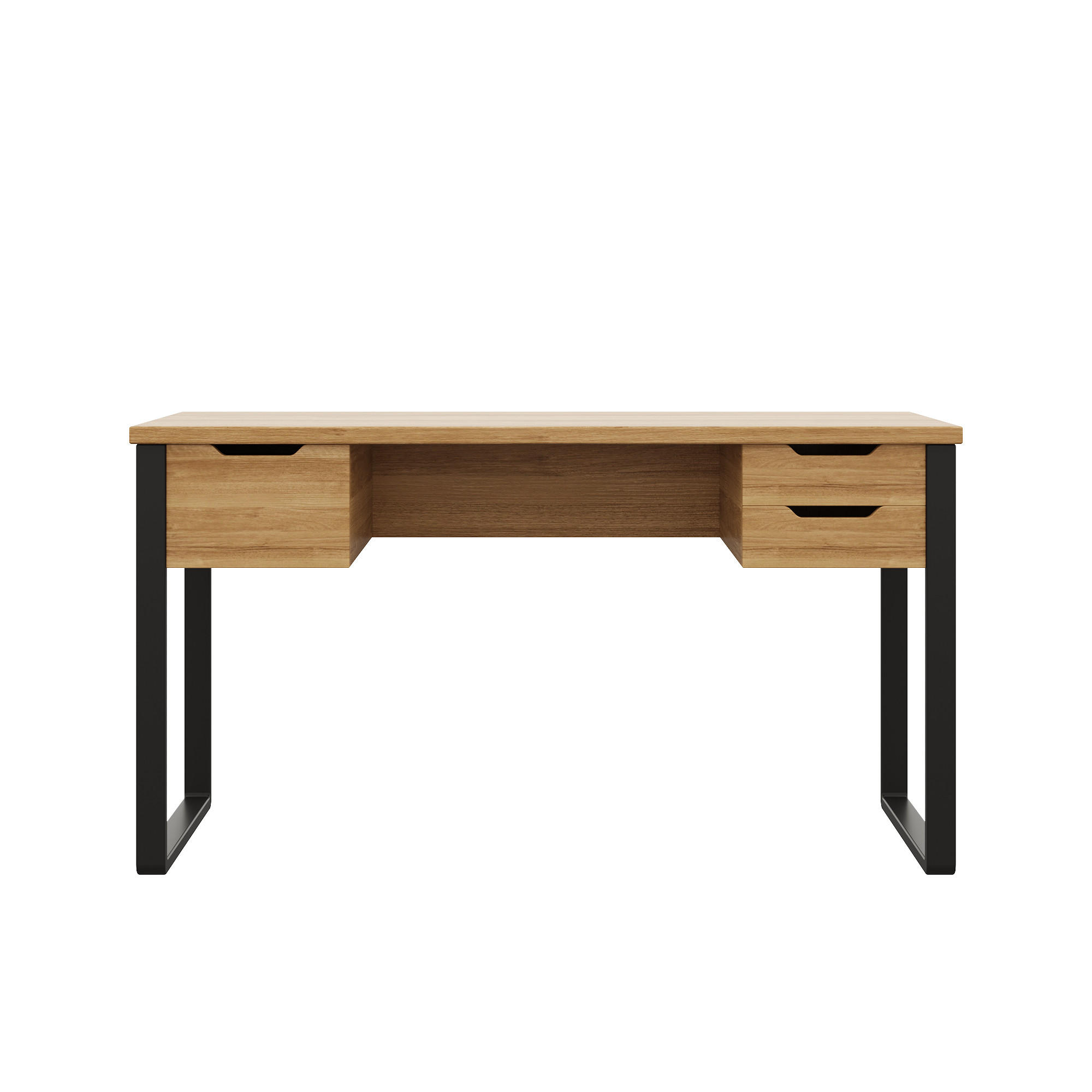 SCHREIBTISCH Holzfarben und Schwarz 130/55/76 cm mit 3 Schubladen - Schwarz, Holzwerkstoff (55/130/76cm) - PANGIVO